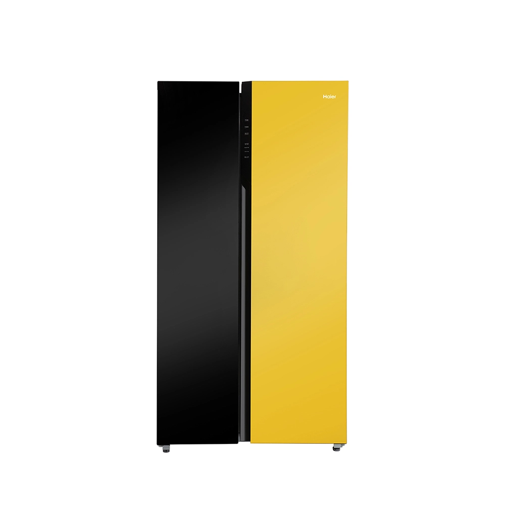 Haier Vogue Series 602L , Black Yello w Glass Finish 2 Door Side by side Convertible Refrigerator HRS-682KYG